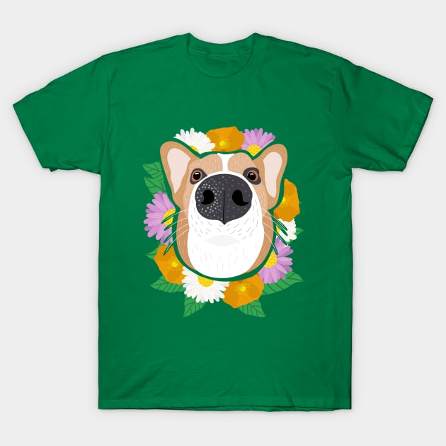 Corgi with Flowers T-Shirt by Alissa Carin